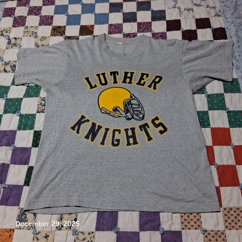 VTG Luther Knights Football Screen Stars Single Stitch T Shirt Size Large Gray